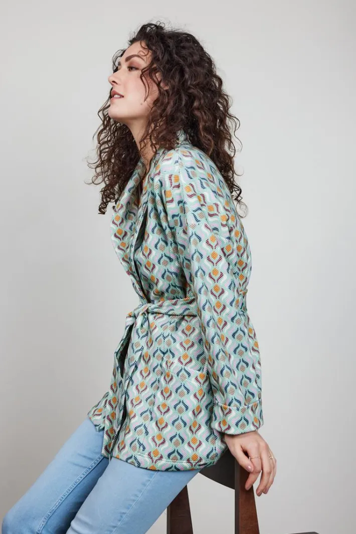 DiDi Kimono sweat vest Lois met groene Troy print- Truien & Vesten