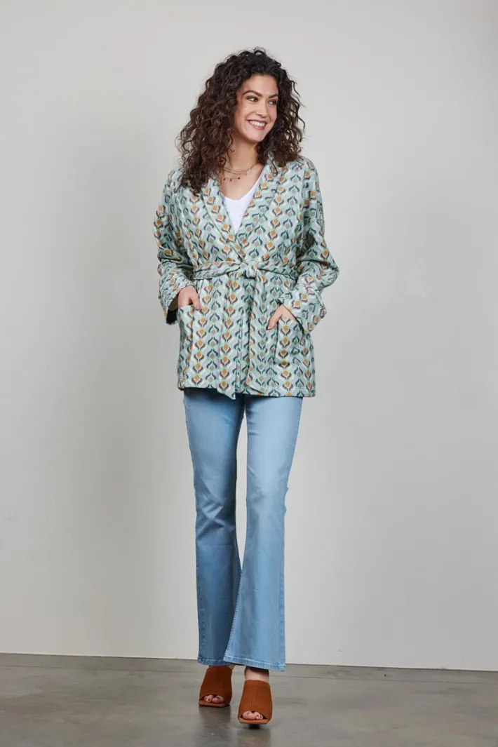 DiDi Kimono sweat vest Lois met groene Troy print- Truien & Vesten