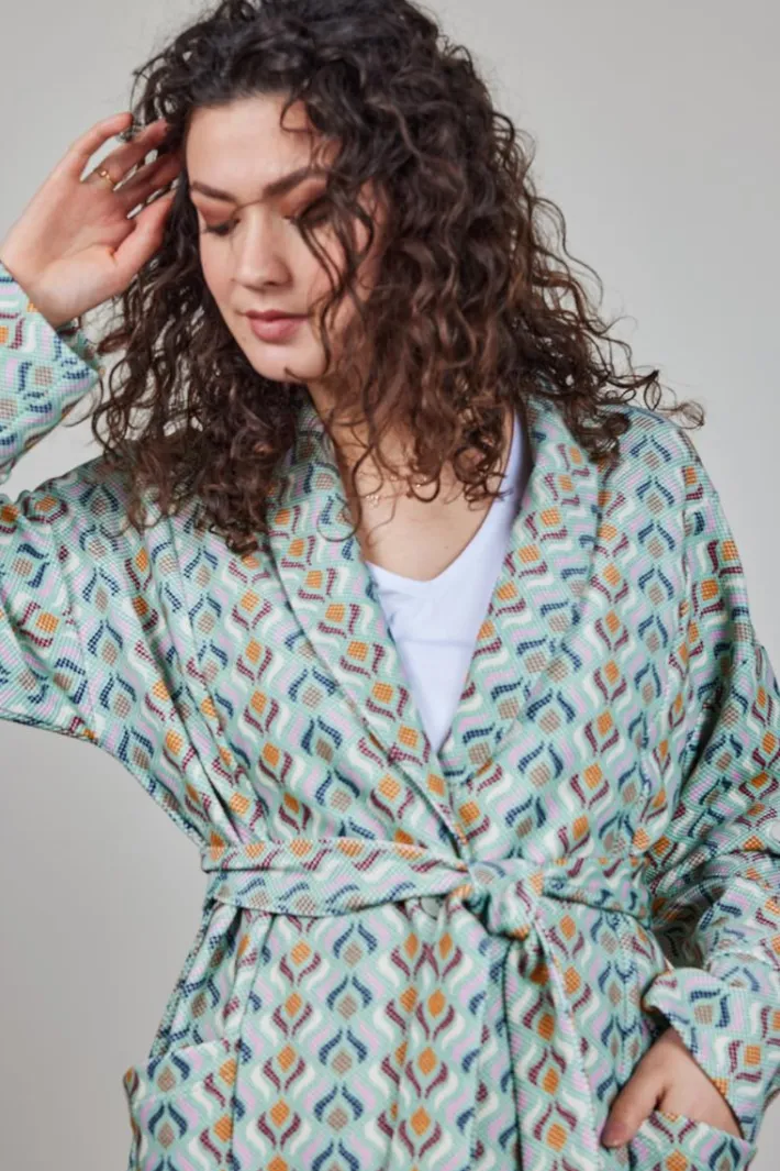 DiDi Kimono sweat vest Lois met groene Troy print- Truien & Vesten