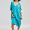 DiDi Long loose dress Elena in Dark turquoise- Basics | Jurken & Tunieken
