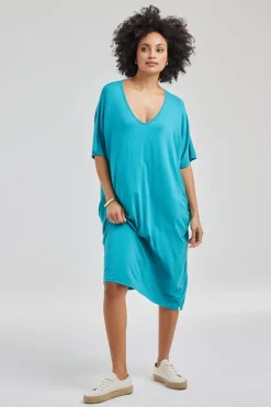 DiDi Long loose dress Elena in Dark turquoise- Basics | Jurken & Tunieken