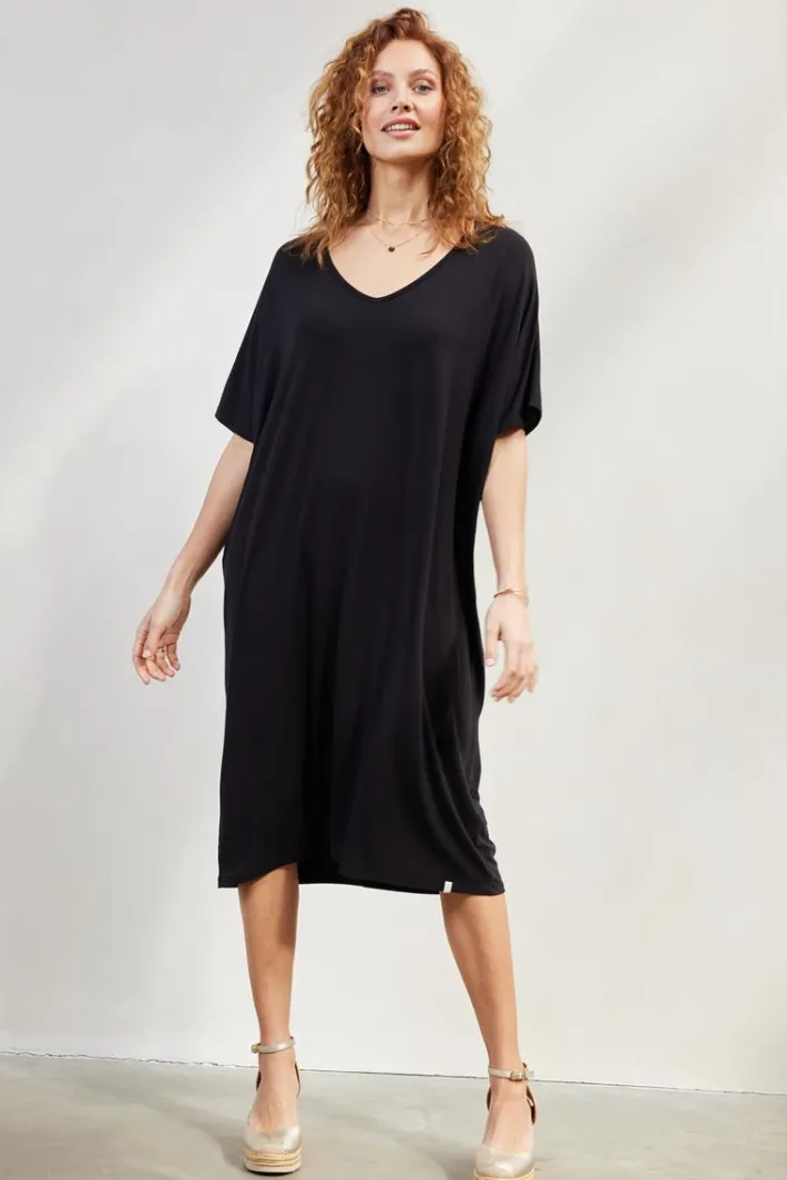 DiDi Long loose dress Elena in black- Basics | Jurken & Tunieken