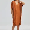 DiDi Long loose dress Elena in Ginger brown- Basics | Jurken & Tunieken