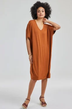 DiDi Long loose dress Elena in Ginger brown- Basics | Jurken & Tunieken