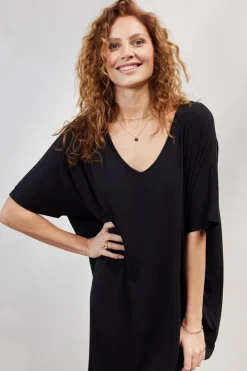 DiDi Long loose dress Elena in black- Basics | Jurken & Tunieken