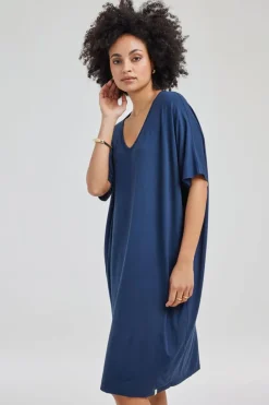 DiDi Long Loose dress Elena in Dark navy- Basics | Jurken & Tunieken