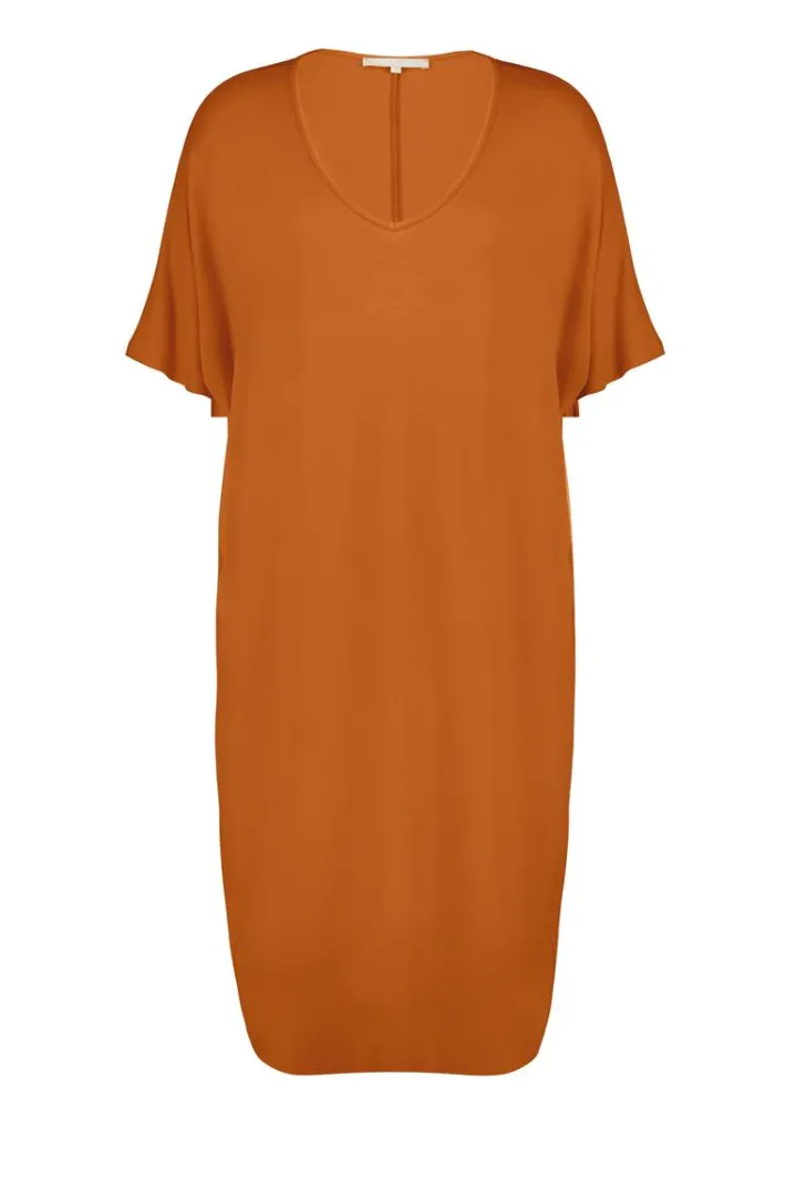 DiDi Long loose dress Elena in Ginger brown- Basics | Jurken & Tunieken