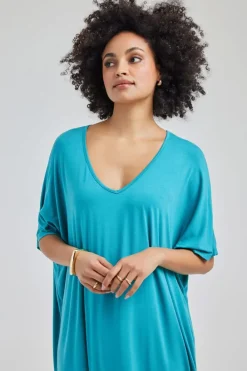 DiDi Long loose dress Elena in Dark turquoise- Basics | Jurken & Tunieken