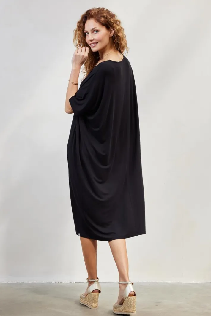 DiDi Long loose dress Elena in black- Basics | Jurken & Tunieken