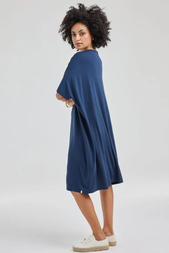 DiDi Long Loose dress Elena in Dark navy- Basics | Jurken & Tunieken