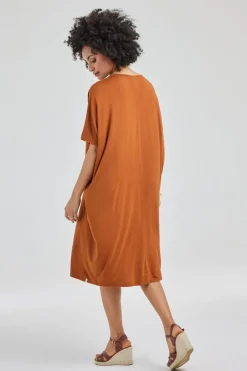 DiDi Long loose dress Elena in Ginger brown- Basics | Jurken & Tunieken