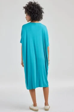 DiDi Long loose dress Elena in Dark turquoise- Basics | Jurken & Tunieken