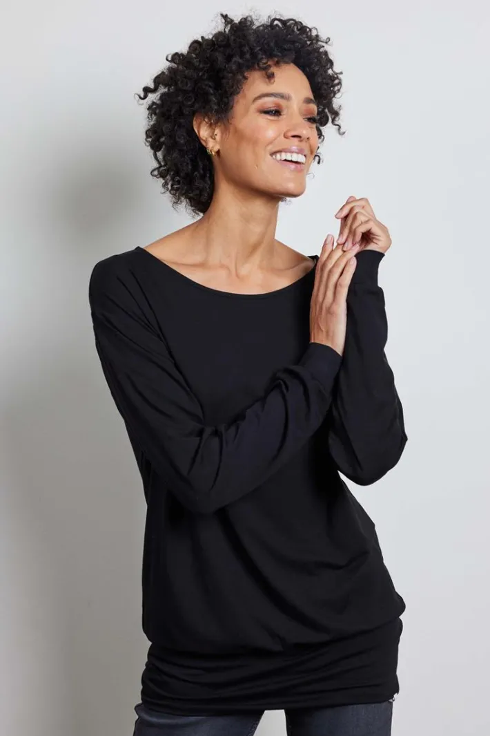 DiDi Long loose tee crew in black- Basics | T-shirts & Tops