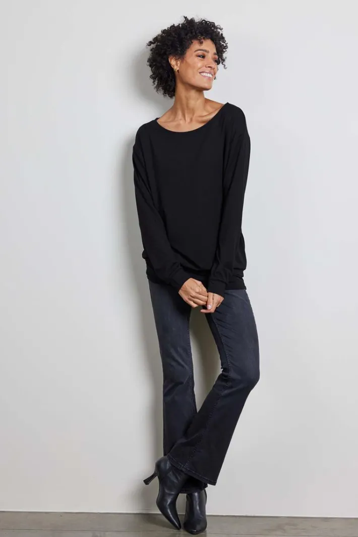 DiDi Long loose tee crew in black- Basics | T-shirts & Tops