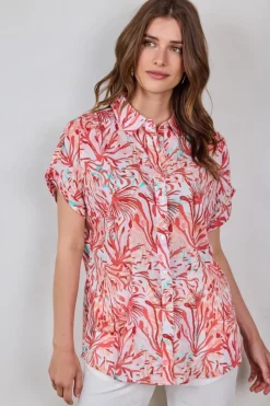 DiDi Loose blouse Sierra in Offwhite with Coral garden print- Blouses