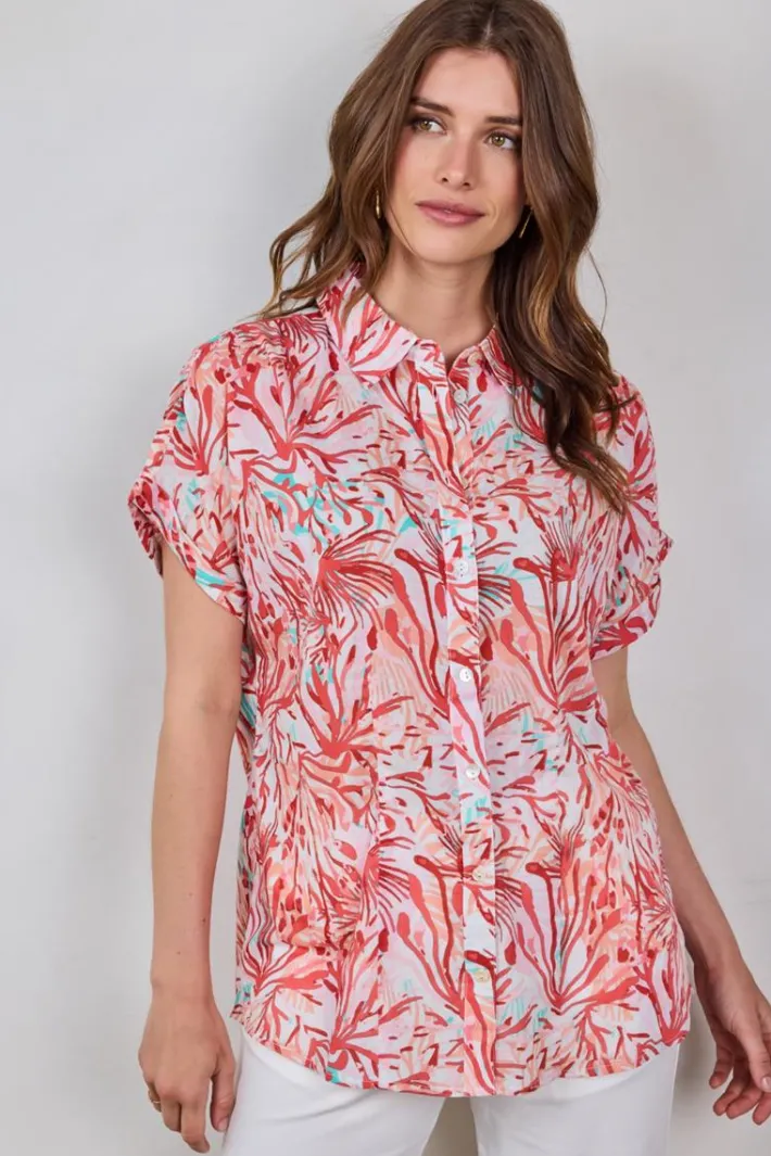 DiDi Loose blouse Sierra in Offwhite with Coral garden print- Blouses