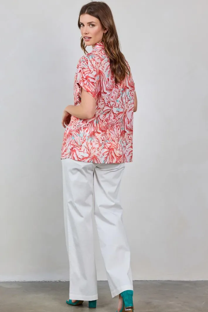 DiDi Loose blouse Sierra in Offwhite with Coral garden print- Blouses