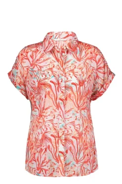 DiDi Loose blouse Sierra in Offwhite with Coral garden print- Blouses