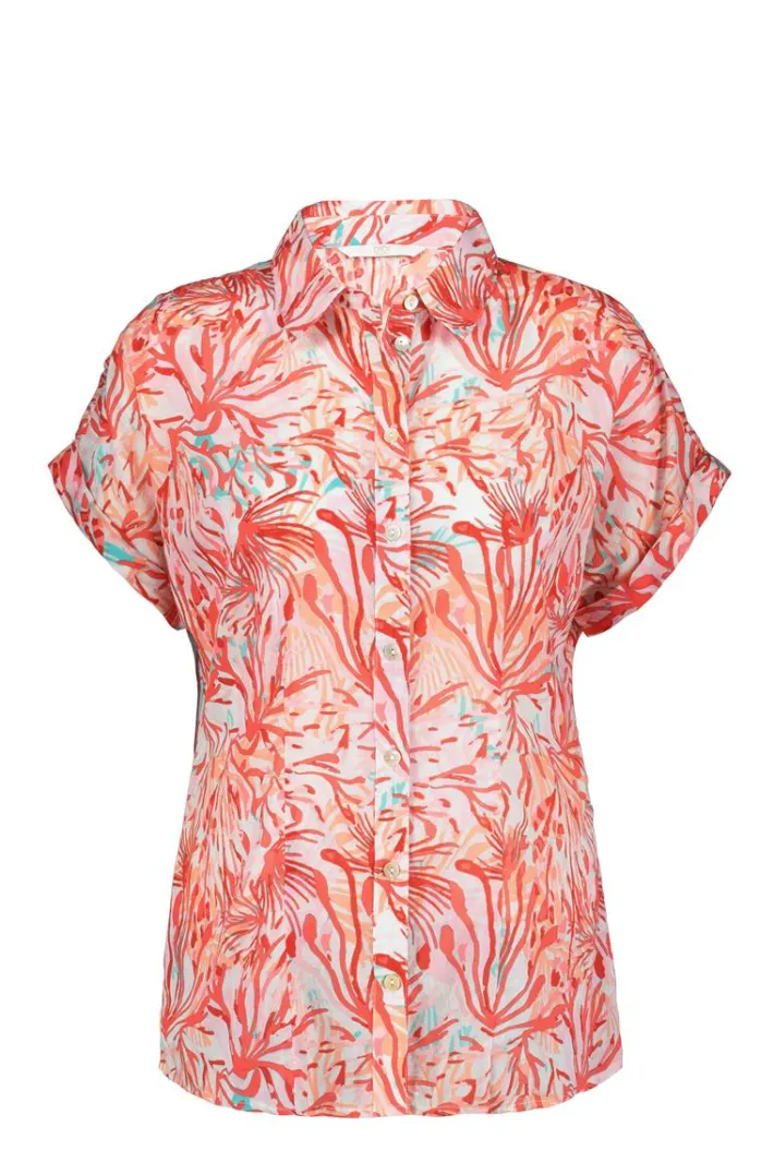 DiDi Loose blouse Sierra in Offwhite with Coral garden print- Blouses