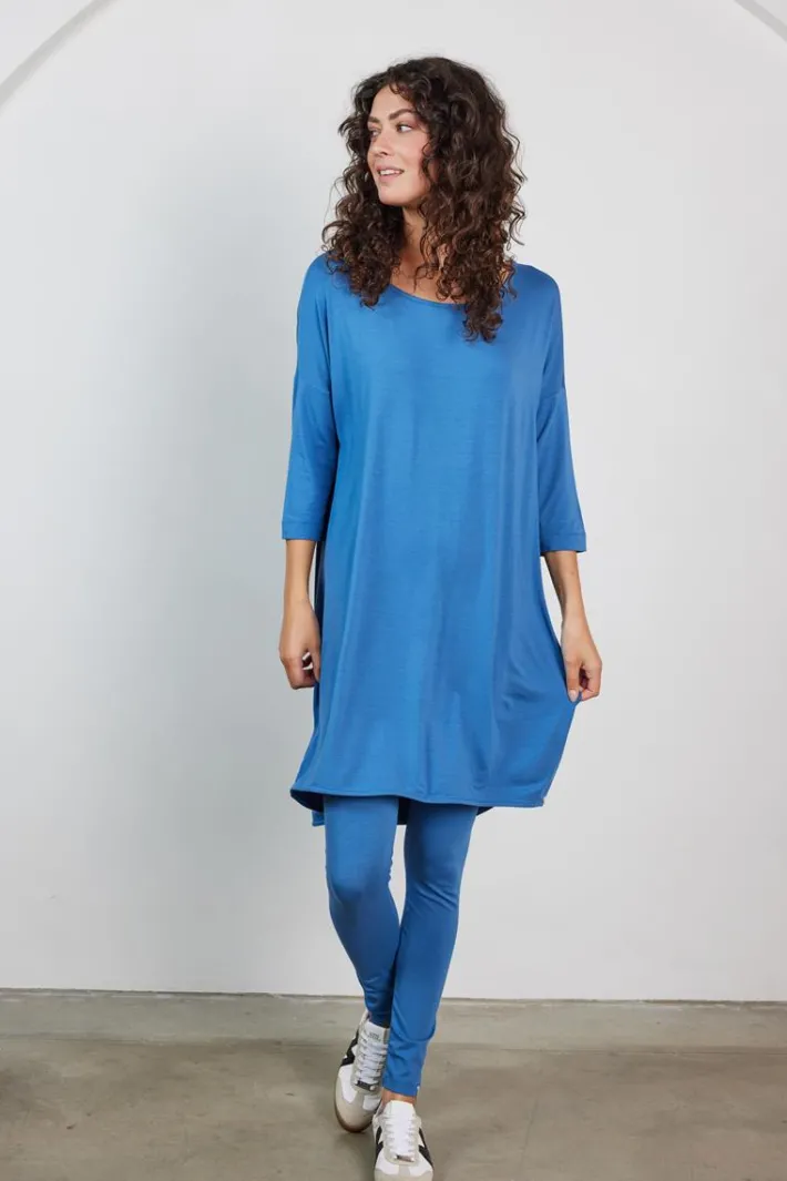 DiDi Loose dress 3/4 sleeves Dutch blue- Basics | Jurken & Tunieken