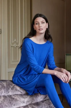 DiDi loose dress 3/4 sleeves in kobalt blue- Basics | Jurken & Tunieken