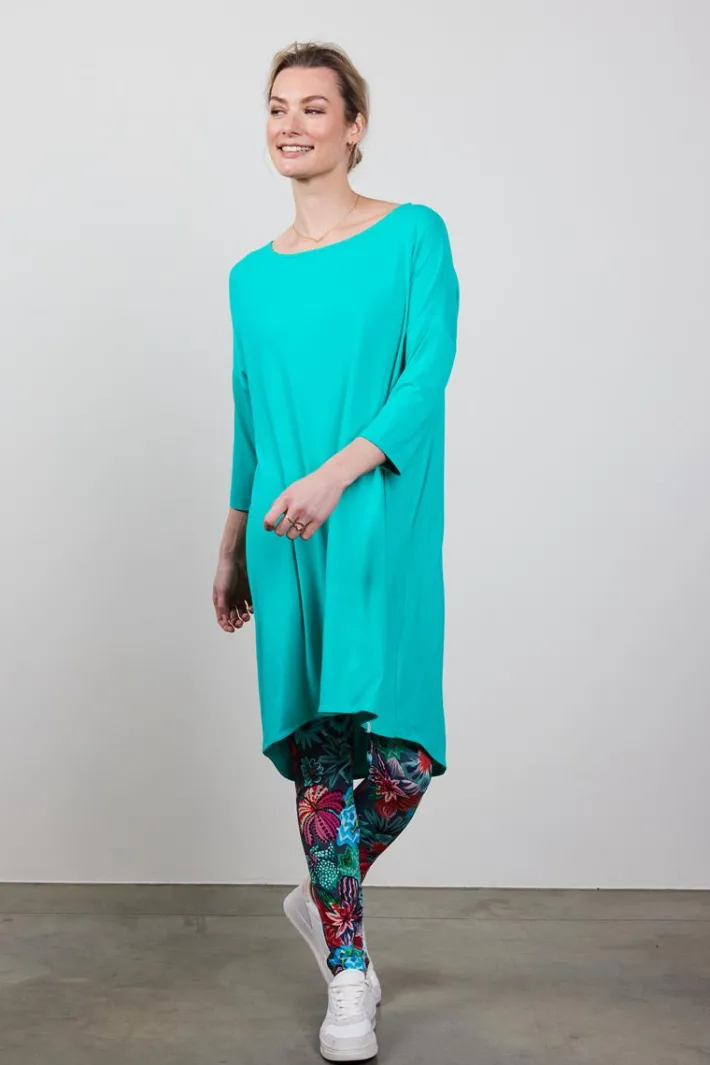 DiDi Loose dress 3/4 sleeves in peacock green- Basics | Jurken & Tunieken