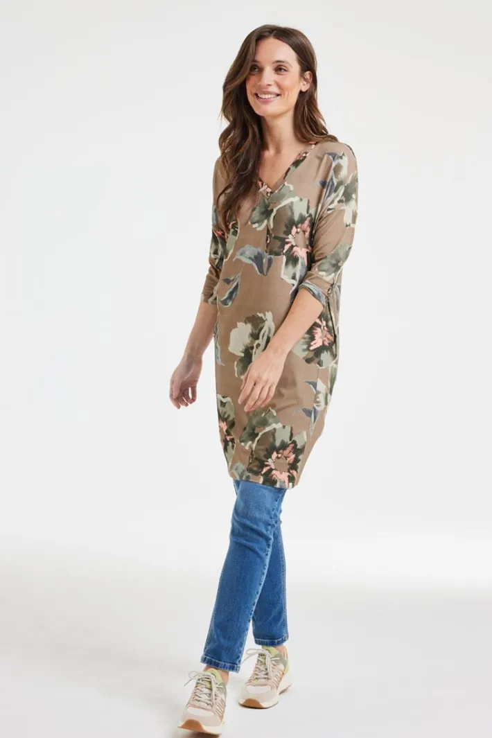 DiDi Loose dress Fancy Taupe Mazzo print- Jurken & Tunieken