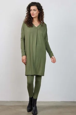 DiDi Loose dress Indy in Dusty olive- Basics | Jurken & Tunieken