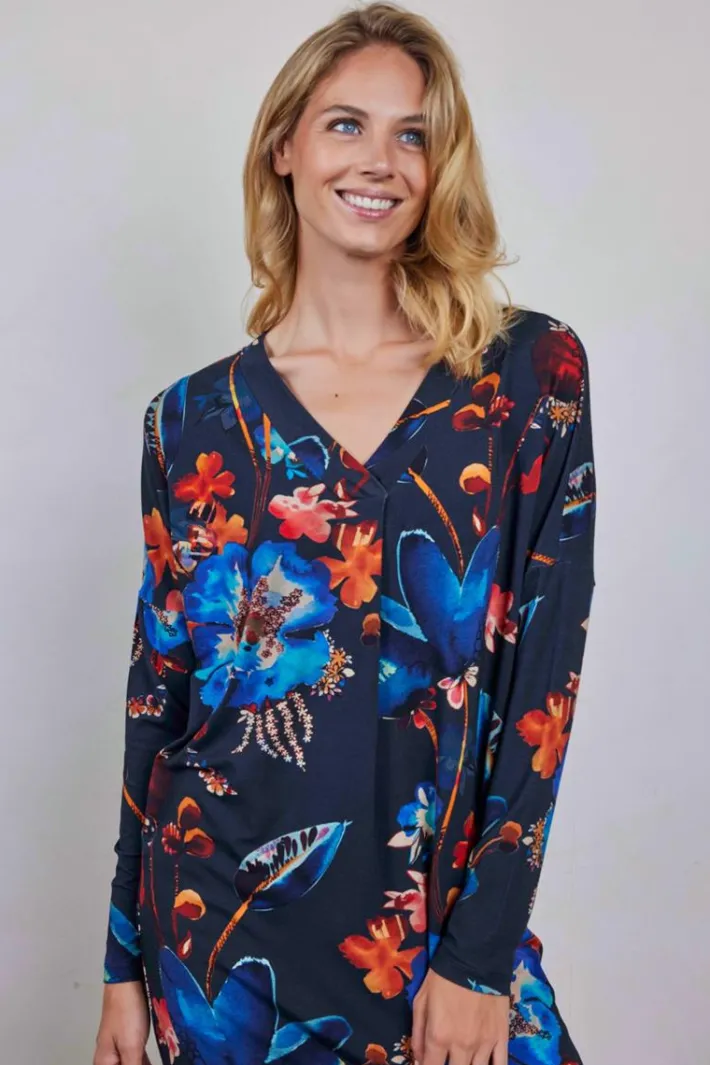 DiDi Loose dress Indy print Dark blue Waterside M print- Jurken & Tunieken