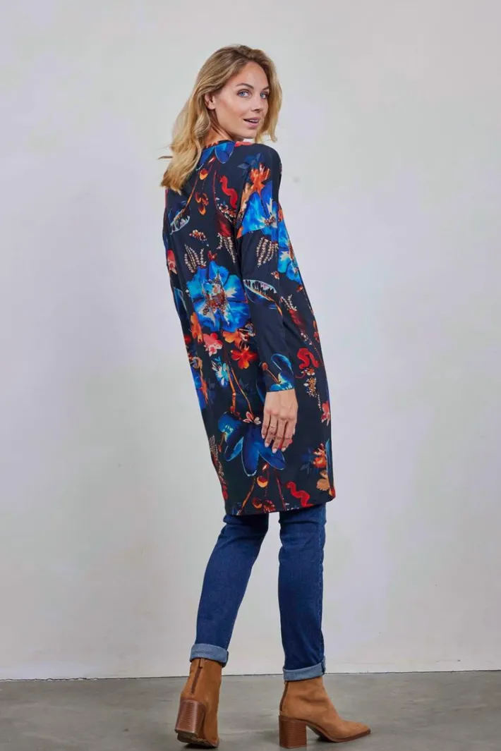 DiDi Loose dress Indy print Dark blue Waterside M print- Jurken & Tunieken