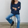 DiDi Loose tee crew 3/4 sleeves, donkerblauw- Basics | T-shirts & Tops