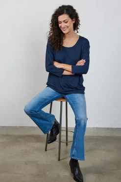 DiDi Loose tee crew 3/4 sleeves, donkerblauw- Basics | T-shirts & Tops