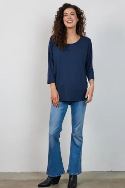 DiDi Loose tee crew 3/4 sleeves, donkerblauw- Basics | T-shirts & Tops