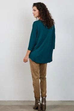 DiDi Loose tee crew 3/4 sleeves Dark sea green- Basics | T-shirts & Tops