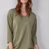 DiDi Loose tee crew 3/4 sleeves in Aloe green- Basics | T-shirts & Tops
