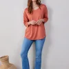DiDi Loose tee crew 3/4 sleeves in Aragon rose- Basics | T-shirts & Tops