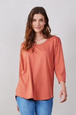 DiDi Loose tee crew 3/4 sleeves in Aragon rose- Basics | T-shirts & Tops