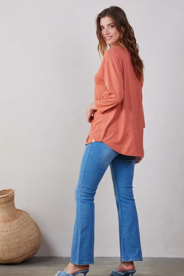 DiDi Loose tee crew 3/4 sleeves in Aragon rose- Basics | T-shirts & Tops