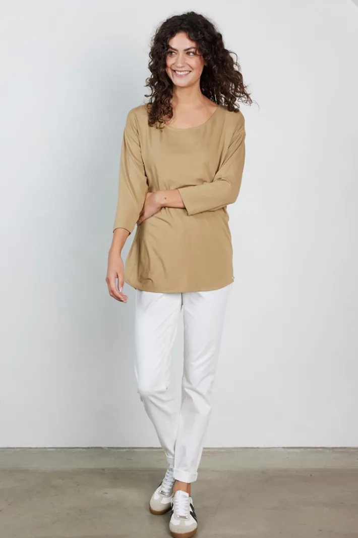 DiDi Loose tee crew 3/4 sleeves Kelp sand- Basics | T-shirts & Tops