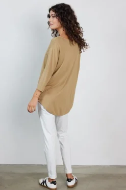 DiDi Loose tee crew 3/4 sleeves Kelp sand- Basics | T-shirts & Tops
