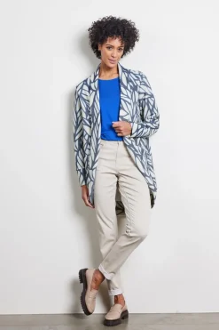 DiDi Loose vest Glory in de darkblue with Lush print- Truien & Vesten