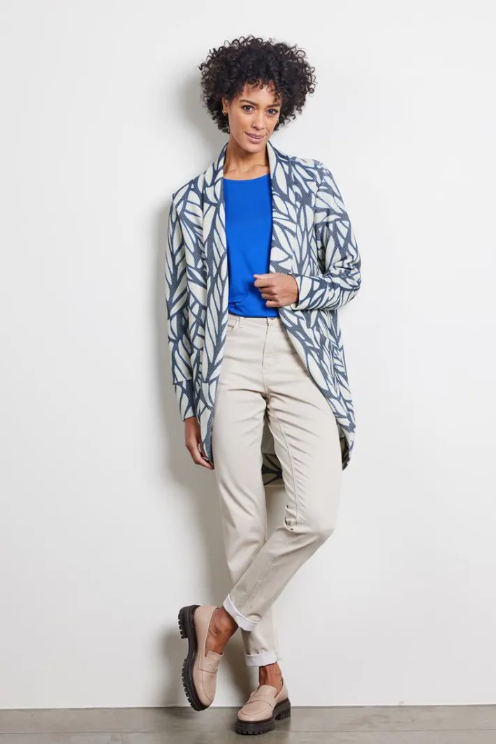 DiDi Loose vest Glory in de darkblue with Lush print- Truien & Vesten