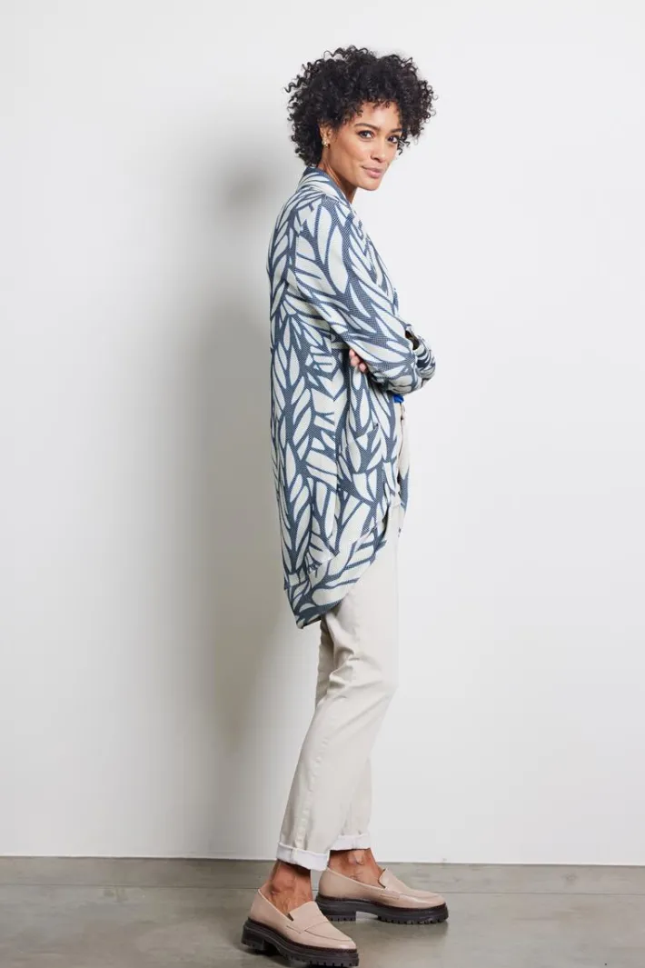 DiDi Loose vest Glory in de darkblue with Lush print- Truien & Vesten