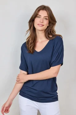 DiDi Loose V-tee Faye in Donkerblauw- Basics | T-shirts & Tops