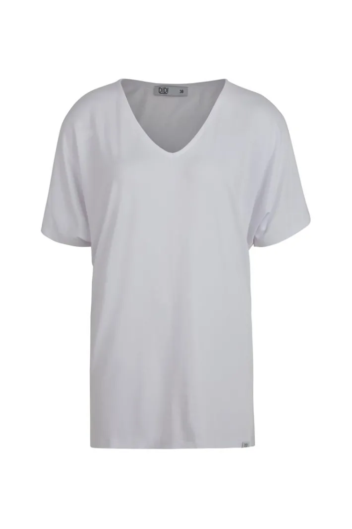 DiDi Loose V-tee Faye in Wit- Basics | T-shirts & Tops