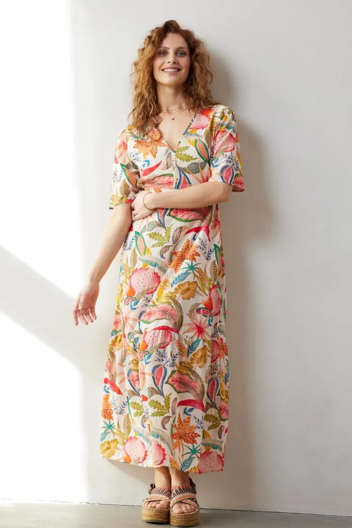 DiDi Maxi dress Bonita in Offwhite with Mango tango print- Jurken & Tunieken
