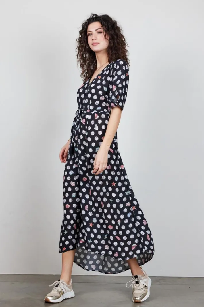 DiDi Maxi dress Jazzy in Black with Coral cove print- Jurken & Tunieken