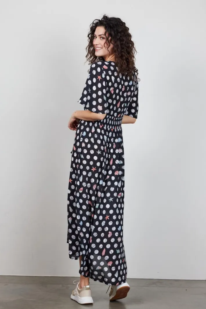 DiDi Maxi dress Jazzy in Black with Coral cove print- Jurken & Tunieken