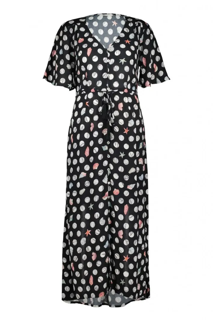 DiDi Maxi dress Jazzy in Black with Coral cove print- Jurken & Tunieken