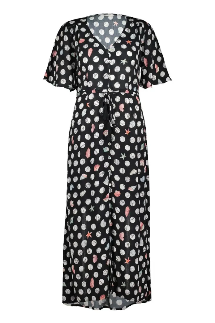 DiDi Maxi dress Jazzy in Black with Coral cove print- Jurken & Tunieken
